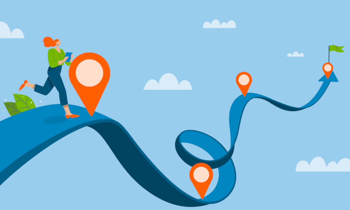 Eine Illustration einer Person auf einem verschwungenen Pfeil