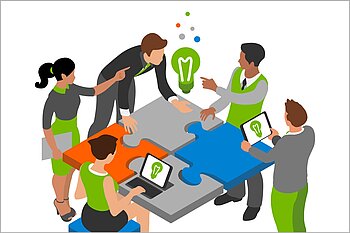 Fünf Menschen beim Projektmanagement