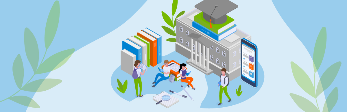 Illustration von Menschen auf dem Campus