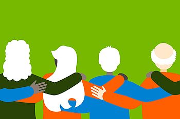 Illustration mit vier Personen, die sich umarmen