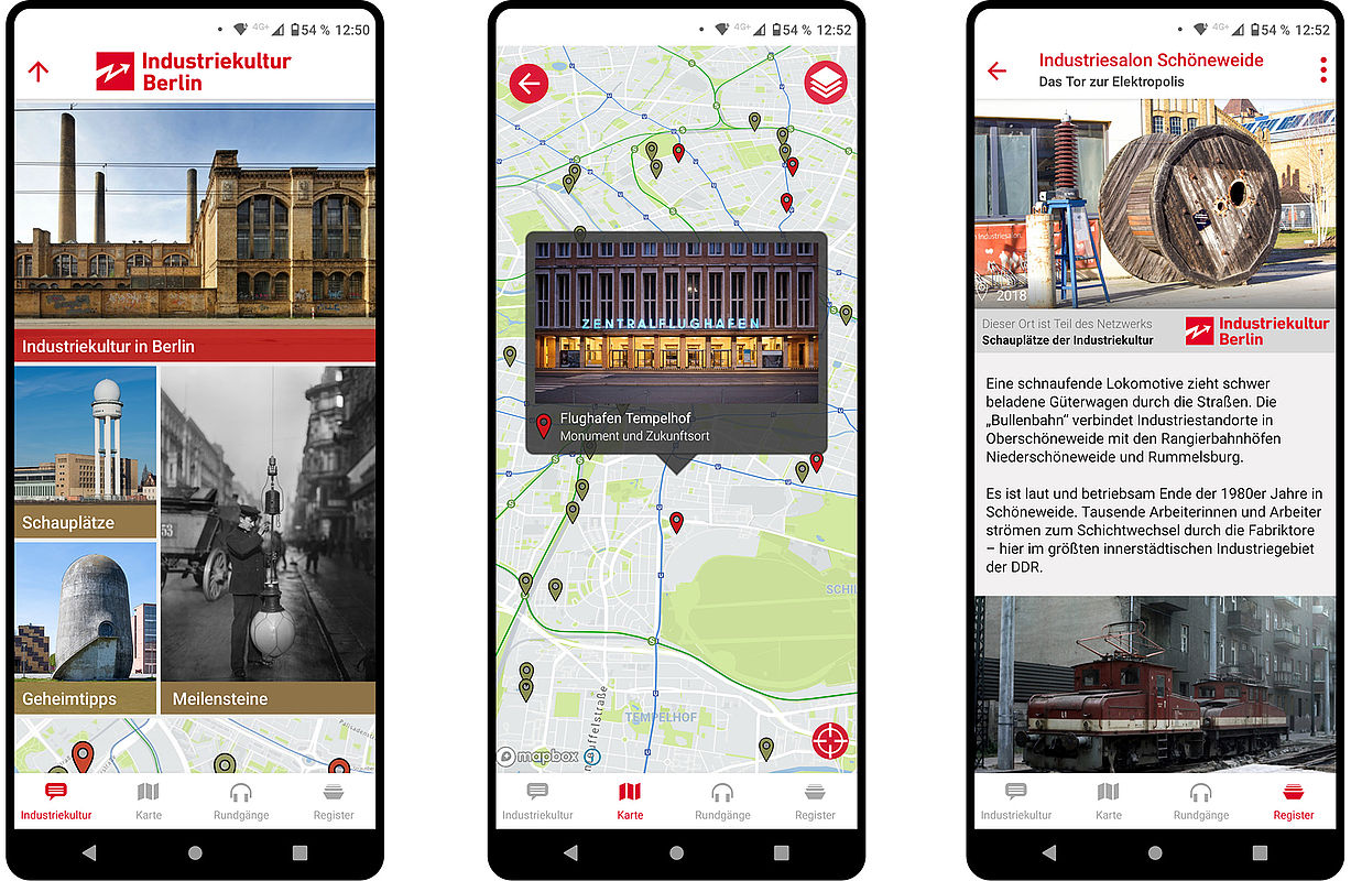 Industriekultur für unterwegs - ein Blick in die berlinHistory App. | Screenshot © BerlinHistory e