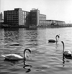 Blick auf das Kabelwerk Oberspree vom anderen Spreeufer aus, Foto von 1964 © Bundesarchiv/Weiß